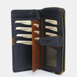 Large blue leather wallet