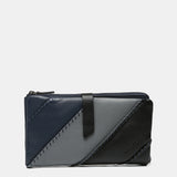 Large leather wallet in blue tones