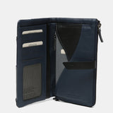 Large leather wallet in blue tones