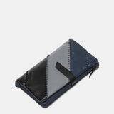 Large leather wallet in blue tones