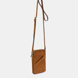 Bolso para móvil en piel y serraje cognac