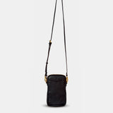 Borsa porta cellulare in pelle nera.