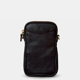Borsa porta cellulare in pelle nera.