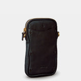 Borsa porta cellulare in pelle nera.