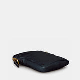 Borsa porta cellulare in pelle nera.