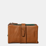 Mittlere Damenbrieftasche aus cognacfarbenem Leder.