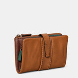 Mittlere Damenbrieftasche aus cognacfarbenem Leder.