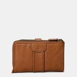 Mittlere Damenbrieftasche aus cognacfarbenem Leder.