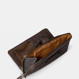 Mittlere Damenbörse aus braunem Leder.