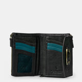 Kleine Damenbrieftasche aus schwarzem Leder.