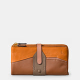 Grande portafoglio da donna in pelle color cognac.