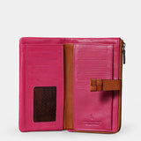 Large women's wallet in fuchsia leather.