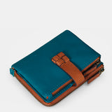 Piccola pochette da donna in pelle blu.