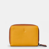 Piccola borsa da donna in pelle gialla.