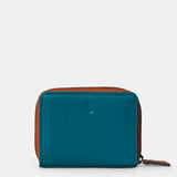 Piccola borsa da donna in pelle blu.