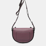 Borsa a tracolla viola a mezzaluna realizzata con materiali riciclati