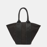 Schwarze Shopper-Tasche aus recycelten Materialien.