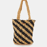 Black and beige striped braided handbag