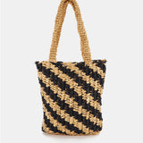 Black and beige striped braided handbag