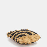Black and beige striped braided handbag