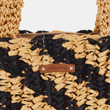 Black and beige striped braided handbag