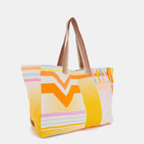 Beach bag with geometric print in orange
