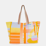 Beach bag with geometric print in orange