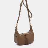 Bandolera con borla en materiales reciclados taupe