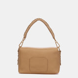 Borsa a tracolla color cammello realizzata con materiali riciclati