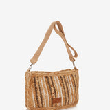Raffia Schultertasche mit Streifen in Braun.