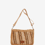 Raffia Schultertasche mit Streifen in Braun.