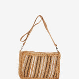 Raffia Schultertasche mit Streifen in Braun.