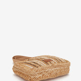 Raffia Schultertasche mit Streifen in Braun.