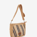 Striped raffia shoulder bag in blue