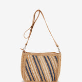 Striped raffia shoulder bag in blue