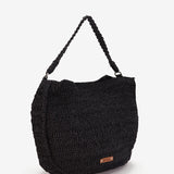 Schultertasche aus Raphia in Schwarz