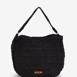 Schultertasche aus Raphia in Schwarz