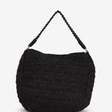 Schultertasche aus Raphia in Schwarz