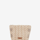 Kosmetiktasche mit grauem Muster.