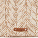 Kosmetiktasche mit grauem Muster.