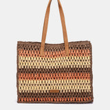 Cognac-gestreifte Bast-Tragetasche