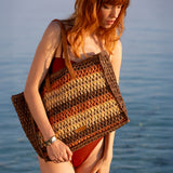 Cognac-gestreifte Bast-Tragetasche