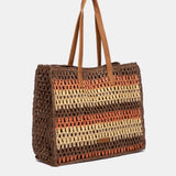 Cognac-gestreifte Bast-Tragetasche
