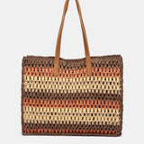 Cognac-gestreifte Bast-Tragetasche