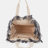 Black embroidered cotton beach bag