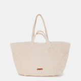 Beige embroidered cotton beach bag