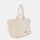 Beige embroidered cotton beach bag
