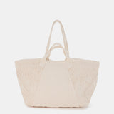 Beige embroidered cotton beach bag