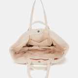 Beige embroidered cotton beach bag