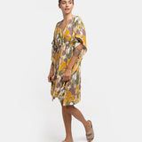 Viscose kaftan with abstract print in amber